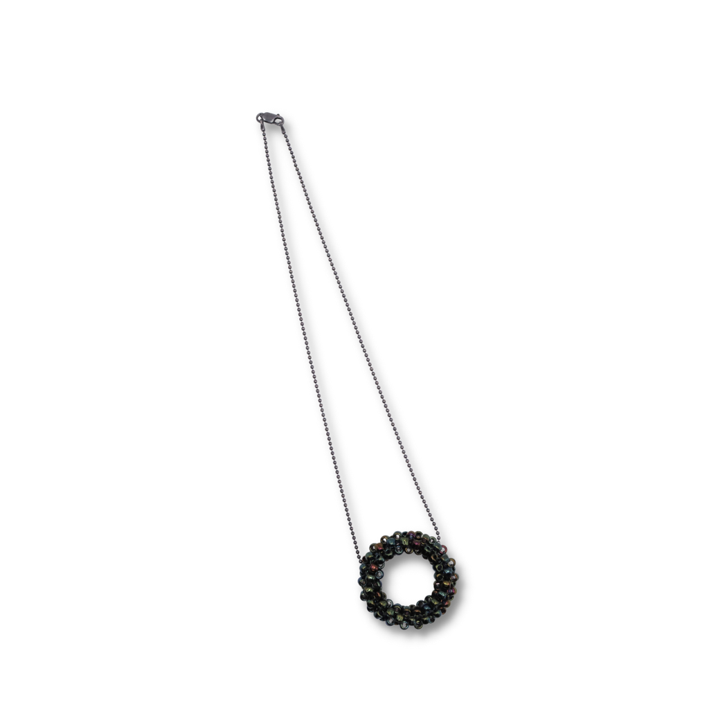 Paula Dunlop Small Hoop Necklace | Metallic Forest Green Japanese Glass Beads