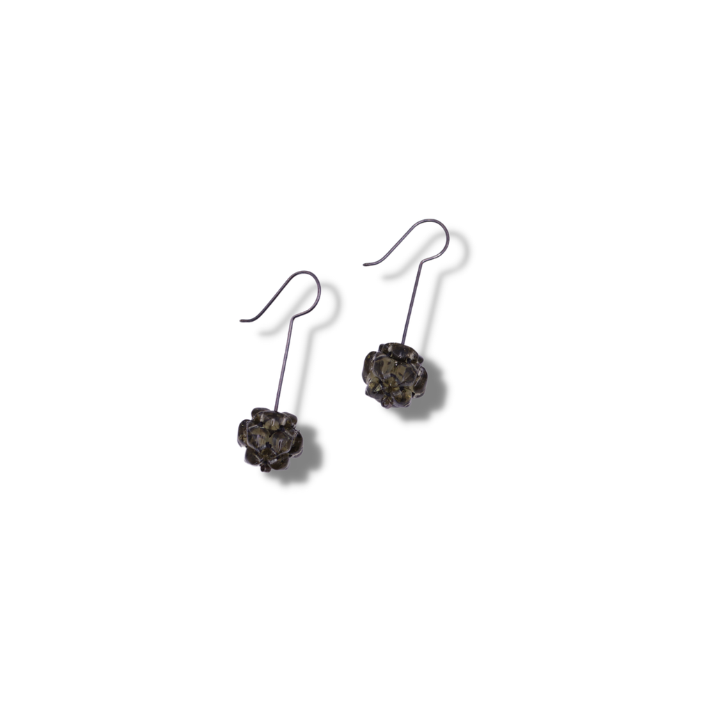Paula Dunlop Satellite Earrings | Transparent Smoke Czech Glass Beads & Oxidised Sterling Silver