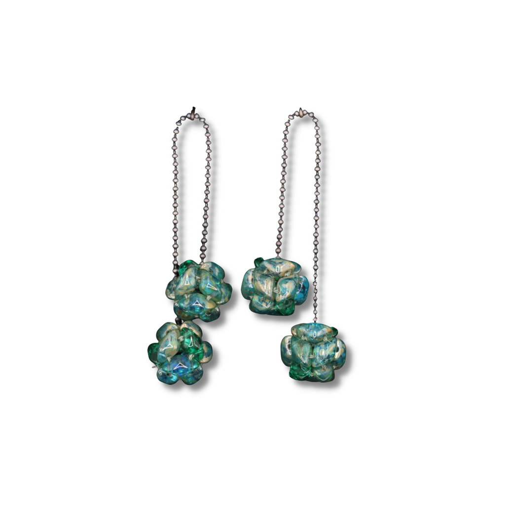Paula Dunlop Satellite Mini Double Earrings | Light Green Czech Glass Beads & Oxidised Sterling Silver
