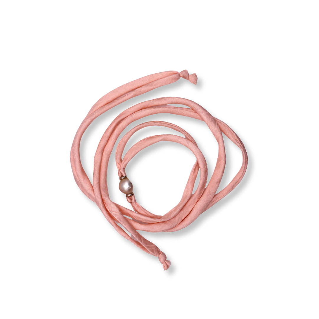 Margot McKinney Silk & Single Pearl Wrap Bracelet | Pink