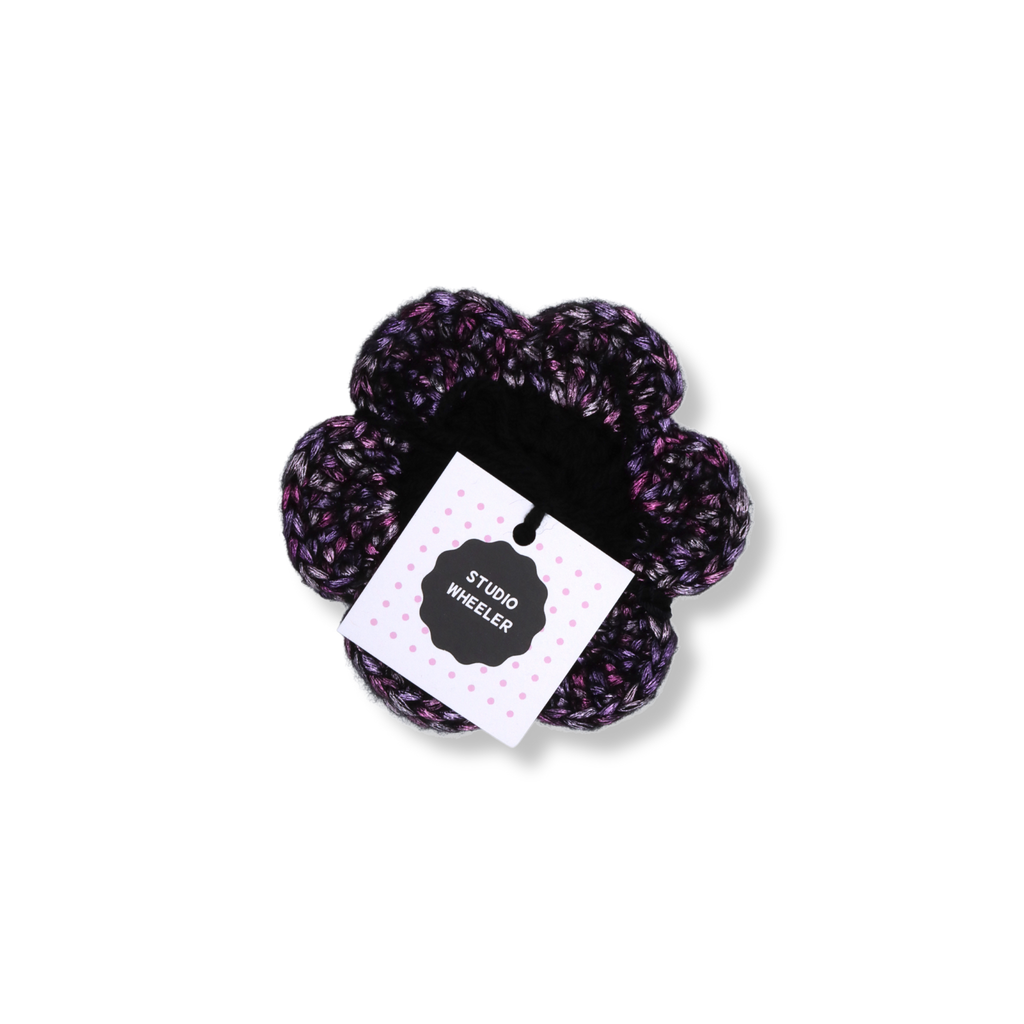 Studio Wheeler Hand Crocheted Shimmer Coasters #3 | Black & Purple/Pink