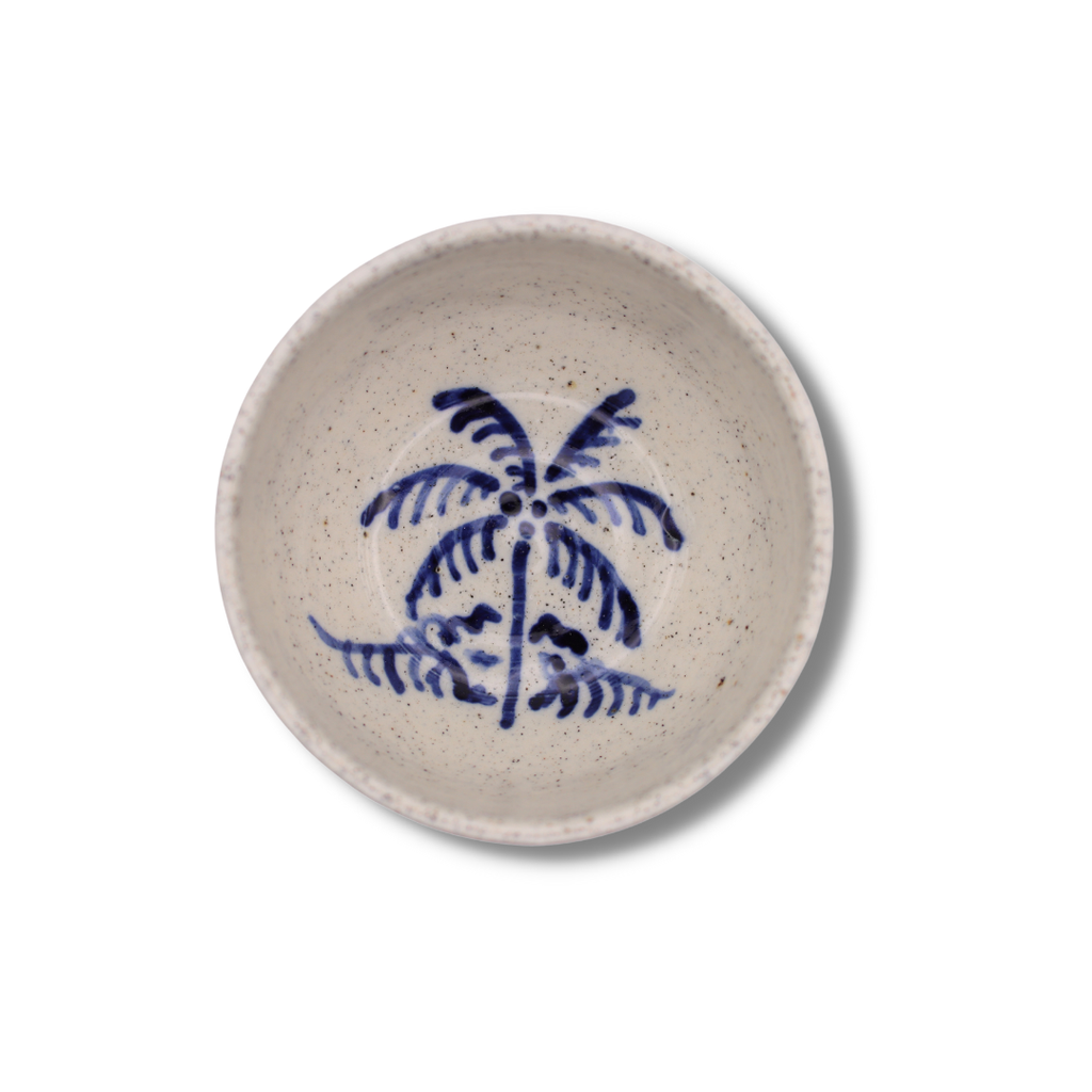 Jennifer Hillhouse Ceramic Striped Coconut Bowl #6 with Palm and Waves