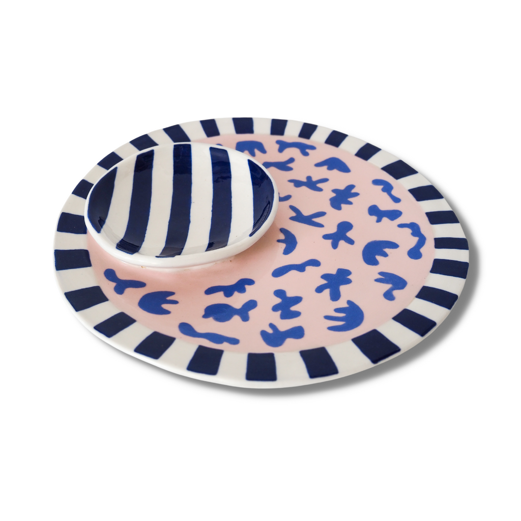 Kathy Gardiner Handmade Ceramic Dish - Blue Stripe and Squiggle