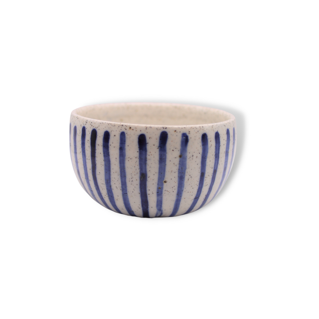 Jennifer Hillhouse Ceramic Striped Coconut Bowl #6 with Palm and Waves