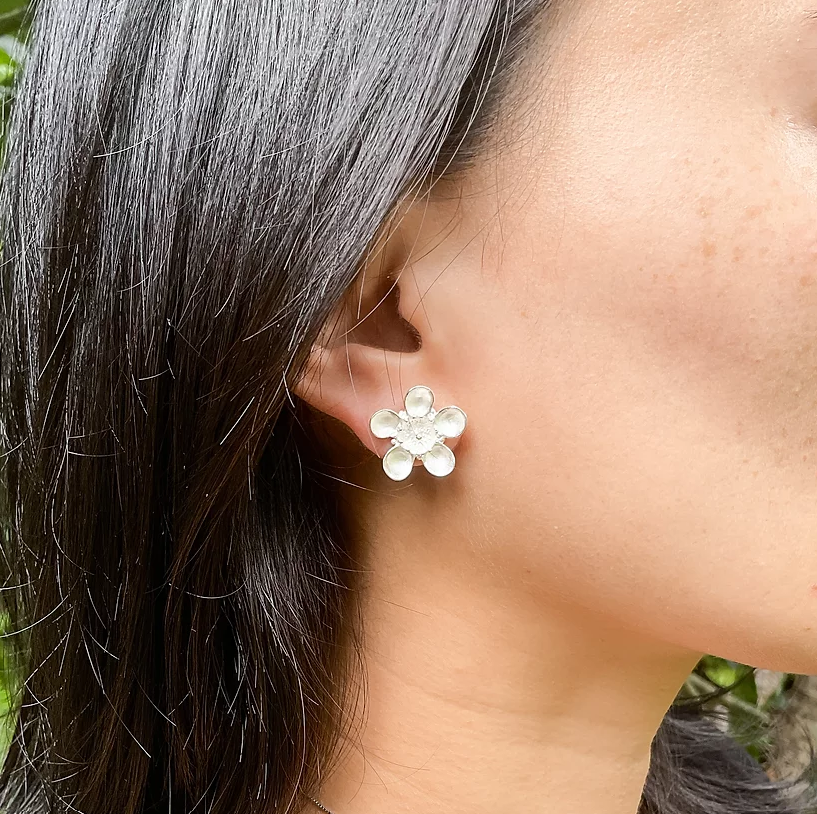 Xiao Sterling Silver Wax Flower Studs